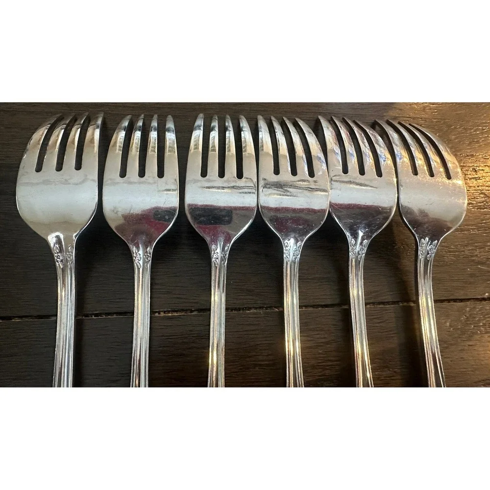 Oneida Floral  Stainless Steel Salad Fork  Lot Of 6
